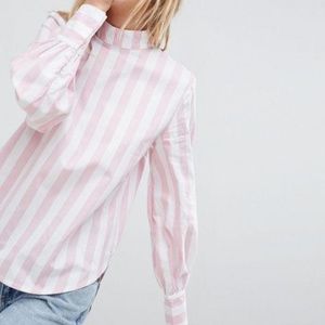 XS Monki Pink and White Striped Blouse